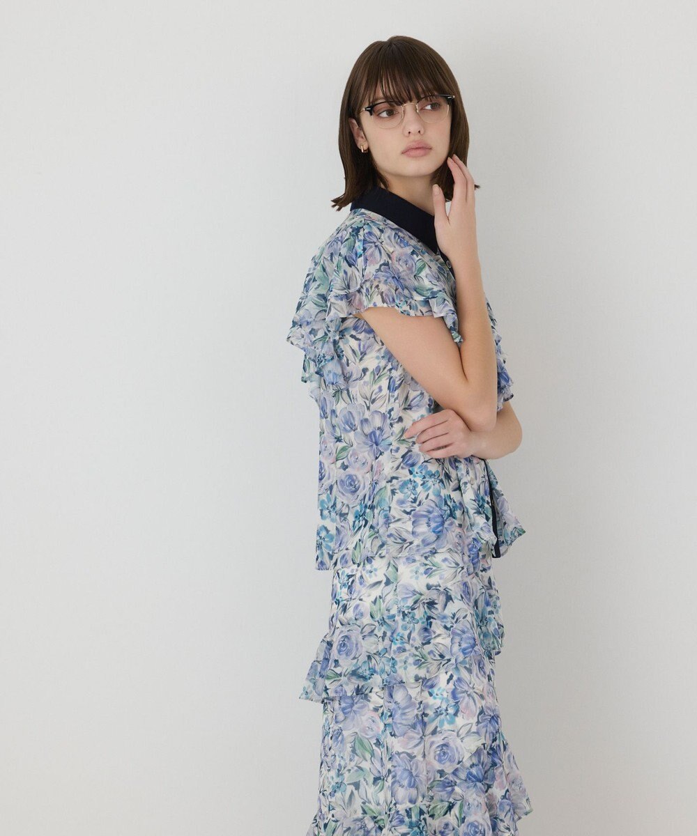 GRACE CONTINENTAL フラワープリントラッフルフリルブラウス 