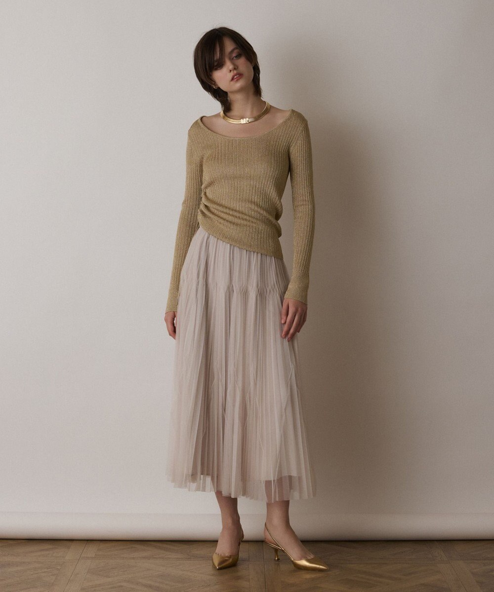 GRACE CONTINENTAL ラメリブクルーネックトップ