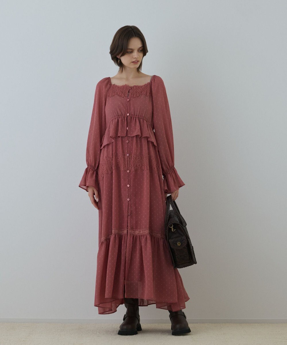 GRACE CONTINENTAL レースコンビカットジャガードワンピース 