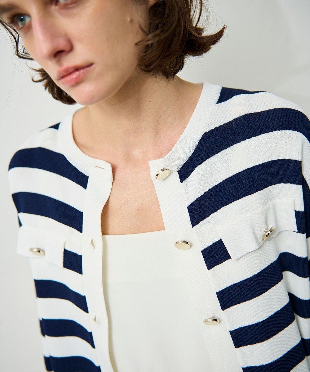 GRACE CONTINENTAL ニットボーダーカーディガン 