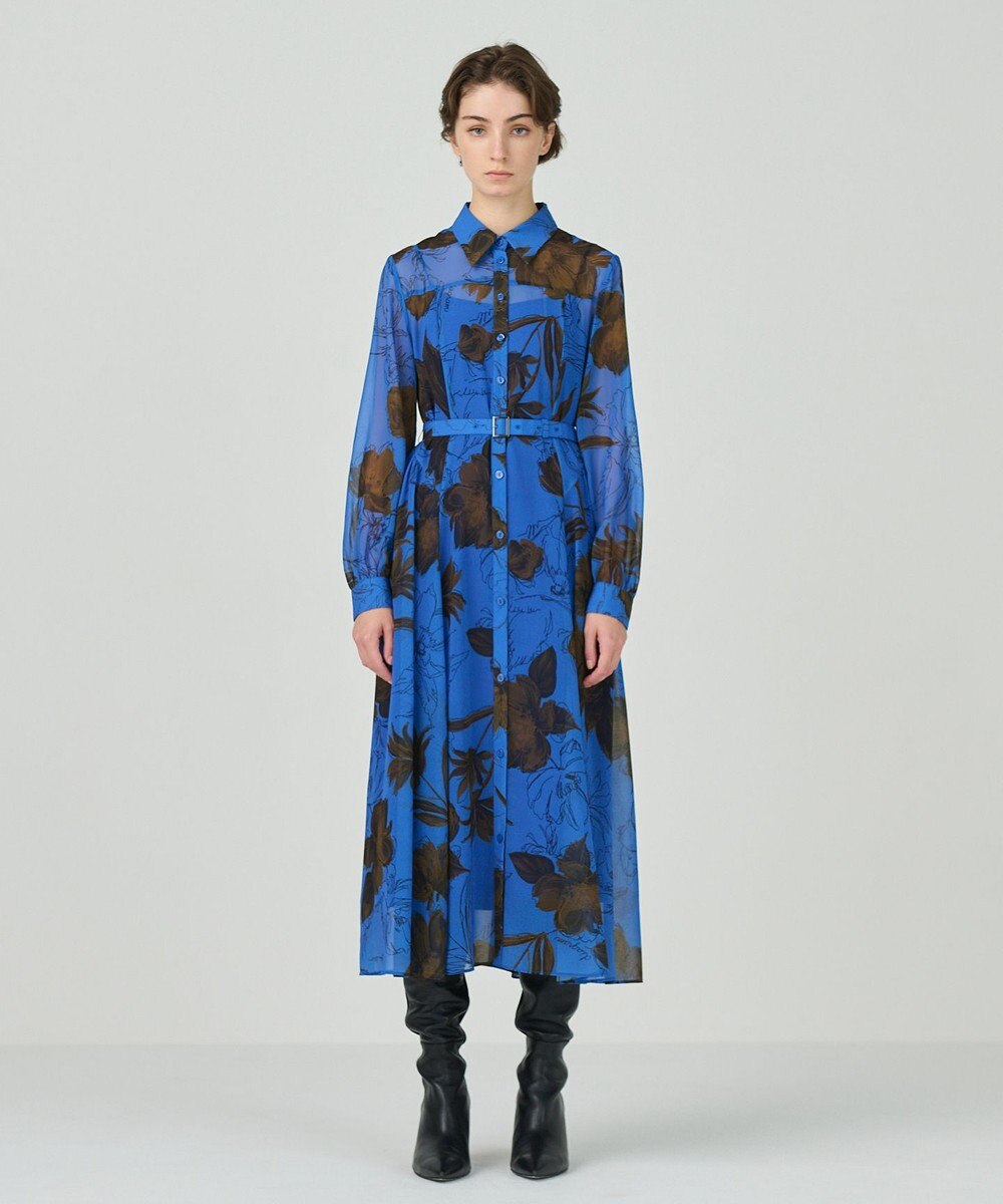 GRACE CONTINENTAL リボン付ロゴフラワープリントワンピース 