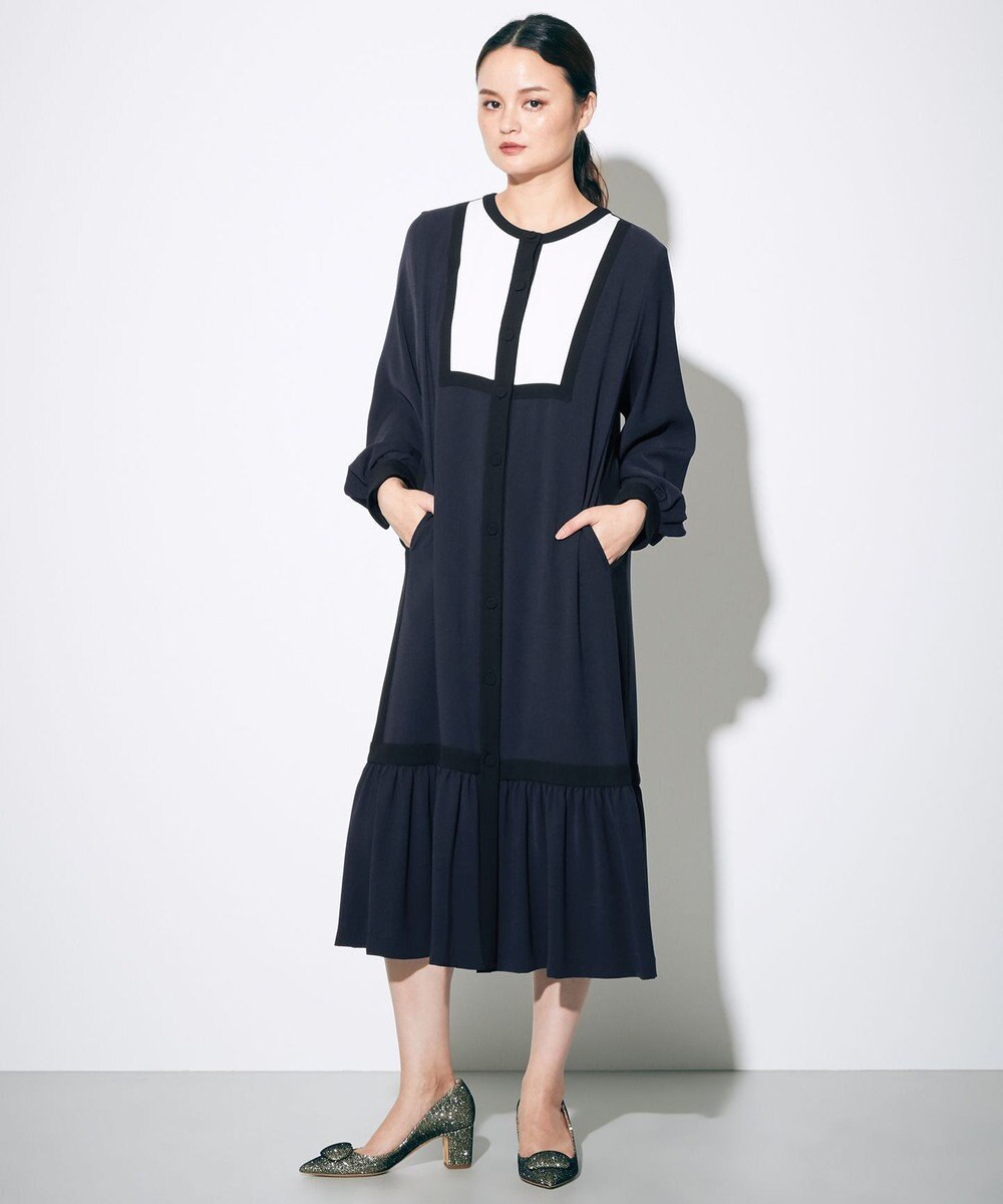 GRACE CONTINENTAL ライン配色シャツドレス ネイビー