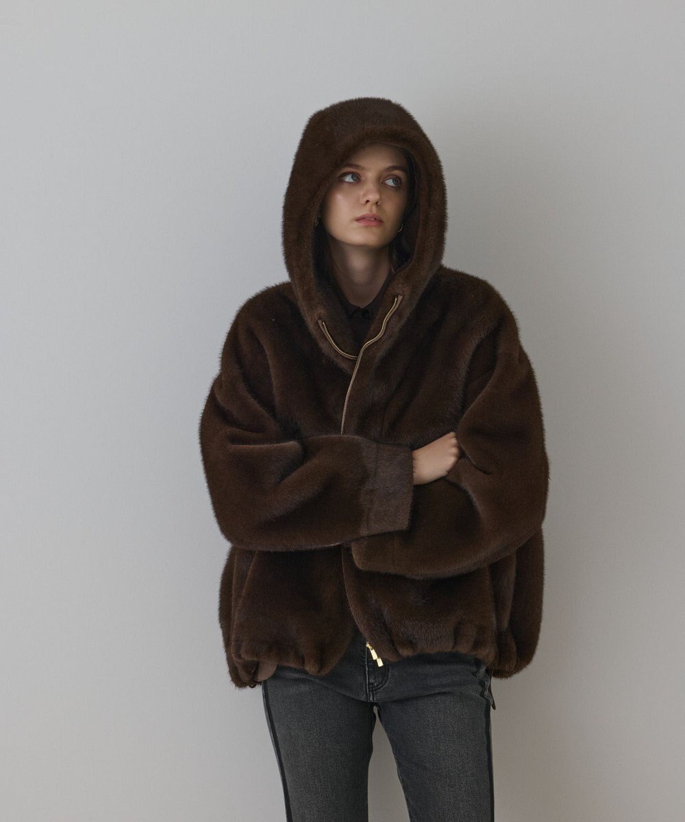 GRACE CONTINENTAL フェイクミンクフードジャケット 