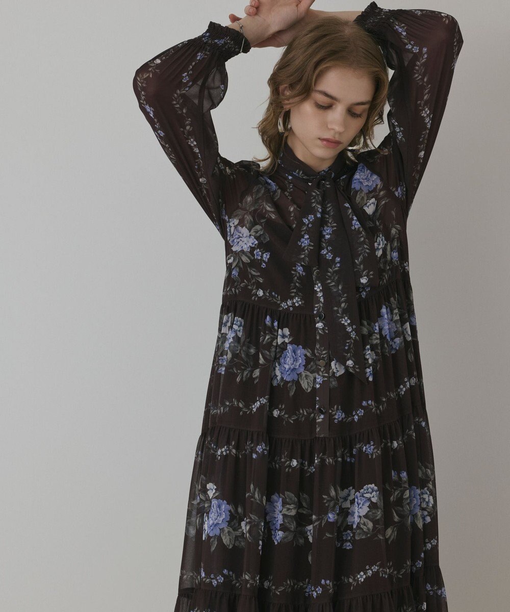 GRACE CONTINENTAL フラワープリントティアードワンピース 