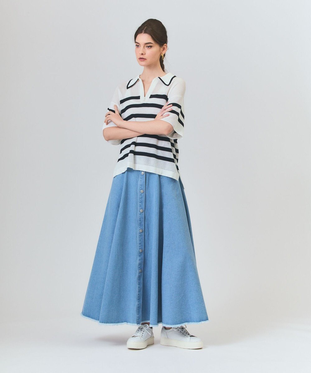 GRACE CONTINENTAL ワッフルボーダートップ