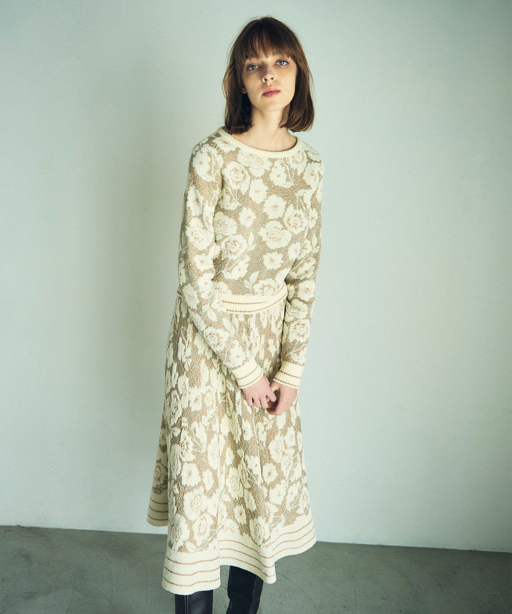 GRACE CONTINENTAL フローラルラメニットスカート