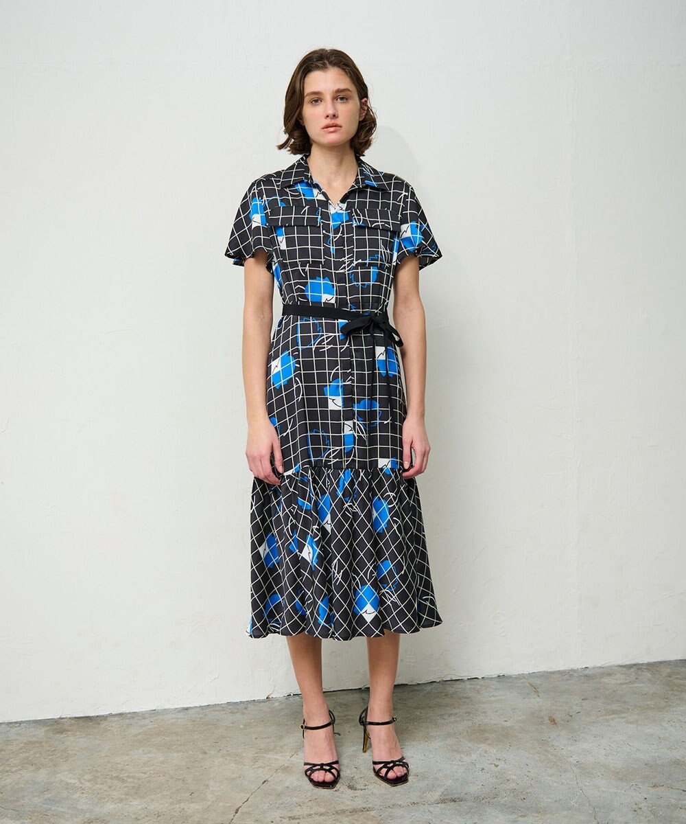 GRACE CONTINENTAL ラインフラワーシャツドレス 