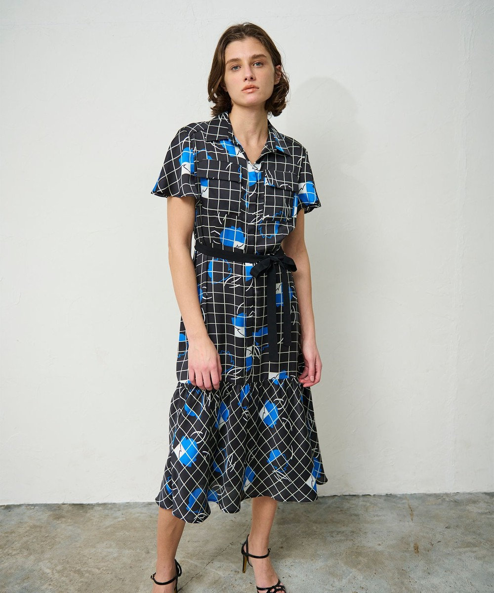 GRACE CONTINENTAL ラインフラワーシャツドレス 