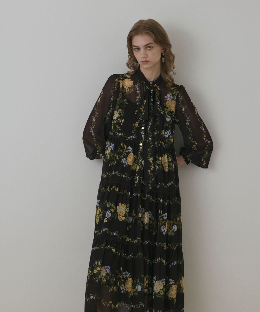 GRACE CONTINENTAL フラワープリントティアードワンピース 