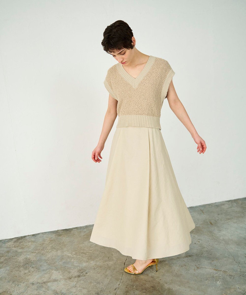 GRACE CONTINENTAL リネンタッチタックフレアスカート 