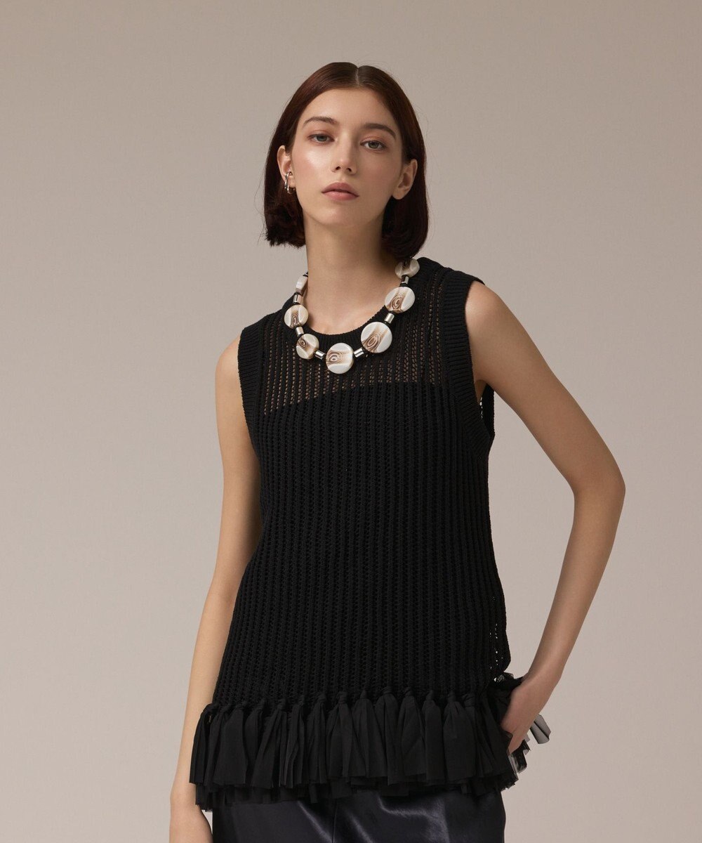 GRACE CONTINENTAL チュールフリンジニットトップ 