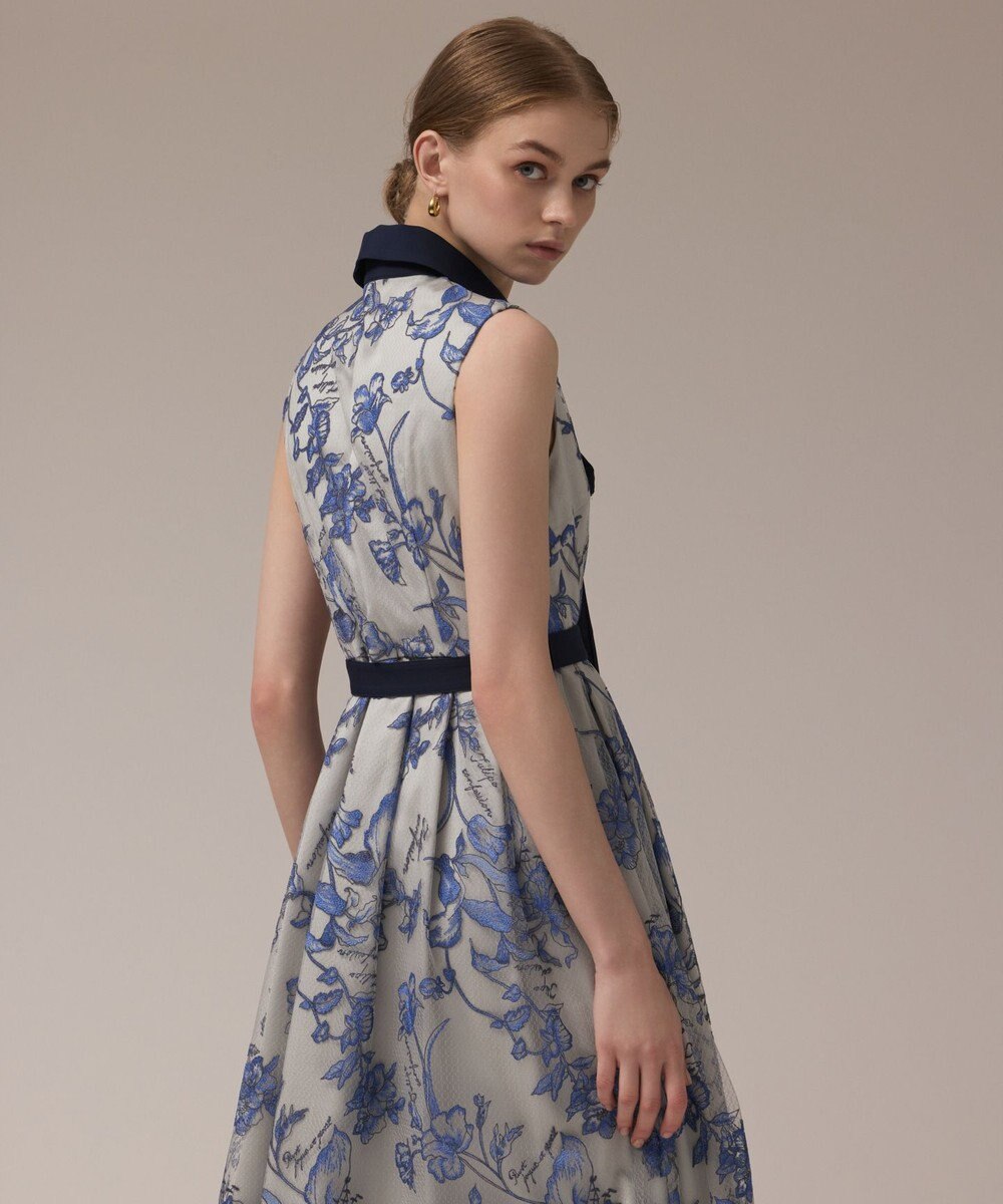 GRACE CONTINENTAL フラワー刺繍ボウタイドレス 