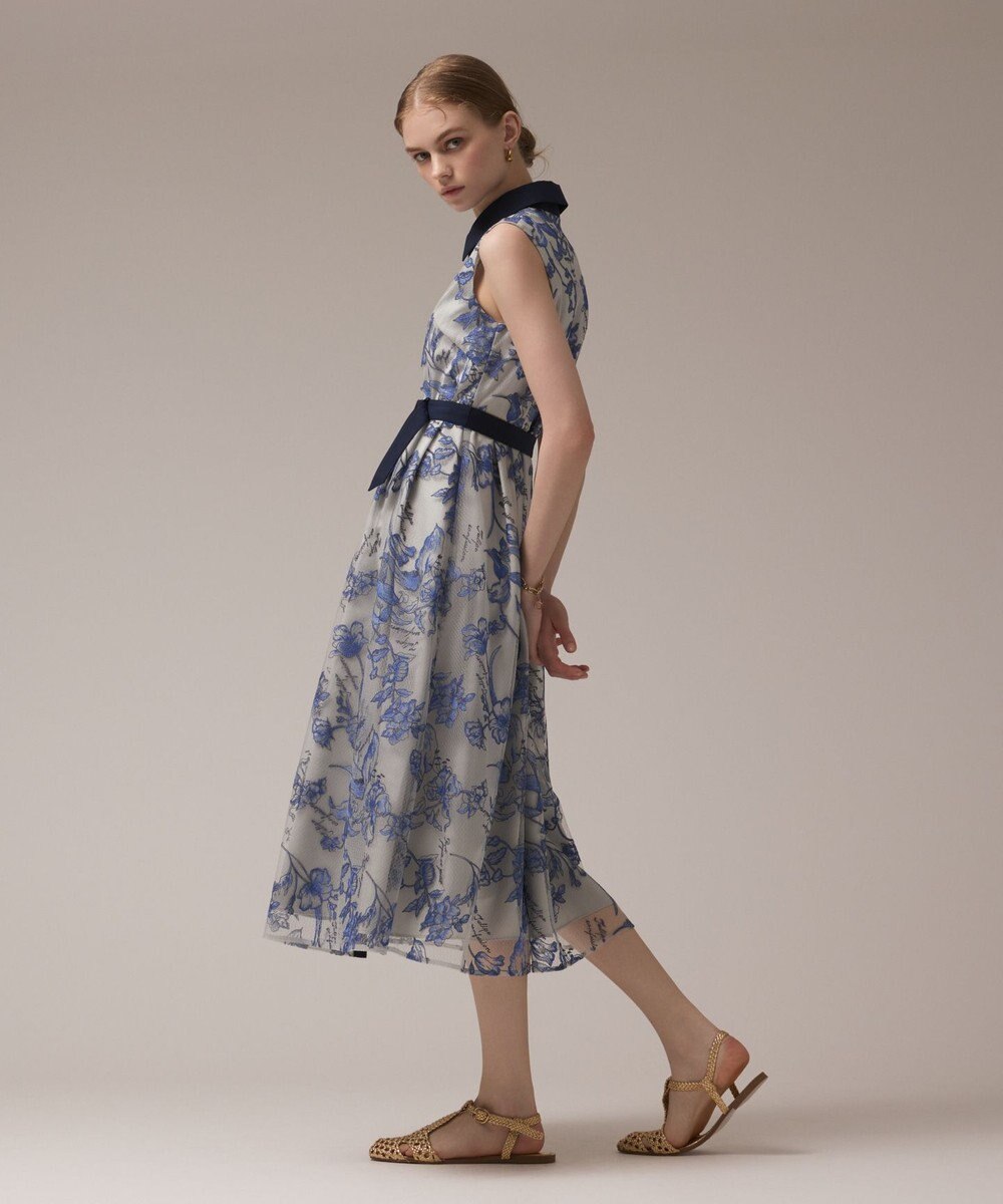 GRACE CONTINENTAL フラワー刺繍ボウタイドレス 