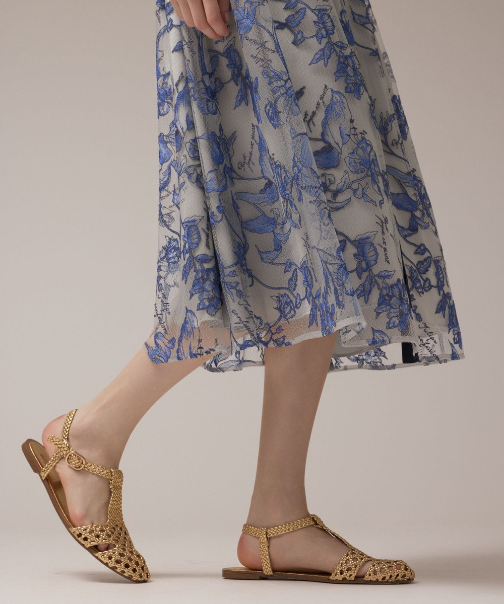 GRACE CONTINENTAL フラワー刺繍ボウタイドレス 