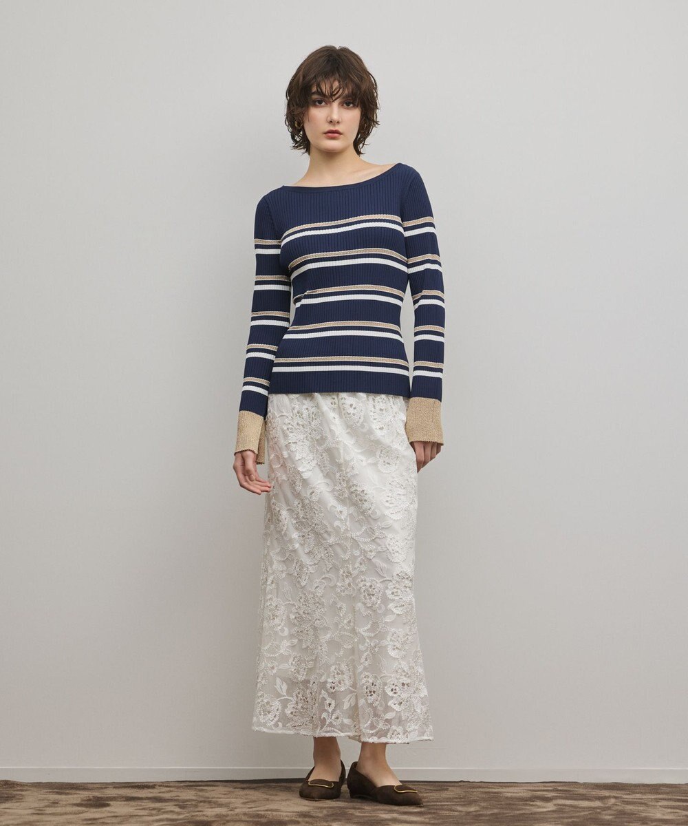 GRACE CONTINENTAL ラメボーダーニットトップ 