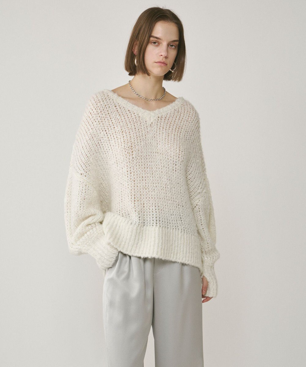 GRACE CONTINENTAL スパンコール畦ニットトップ 