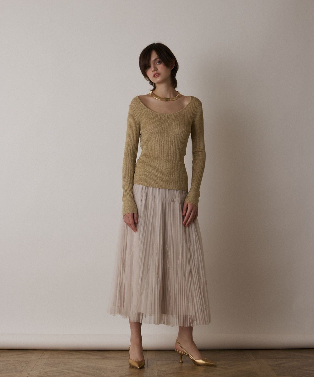 GRACE CONTINENTAL ラメリブクルーネックトップ