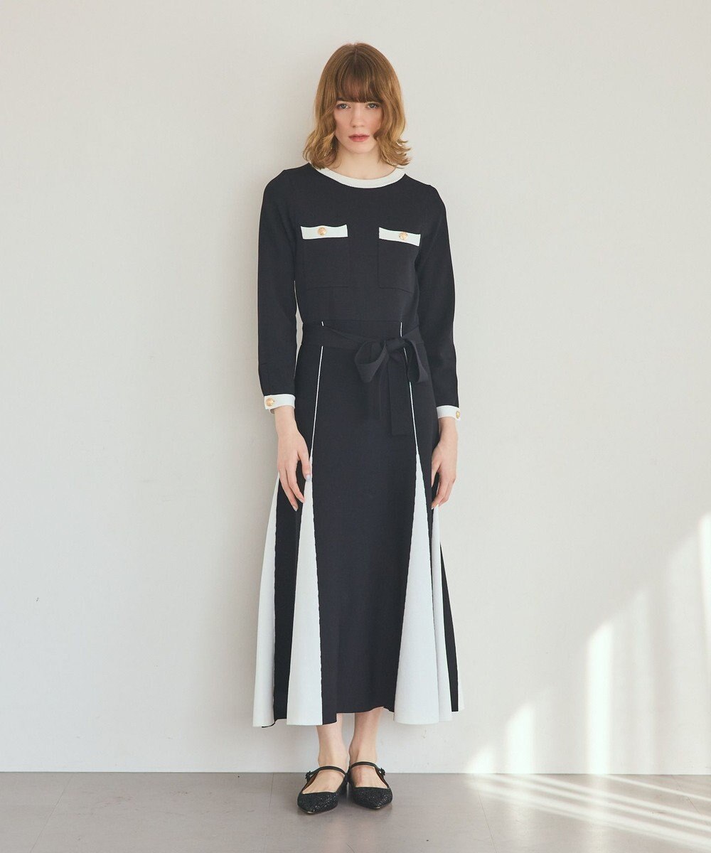 GRACE CONTINENTAL ニットバイカラージャガードワンピース 