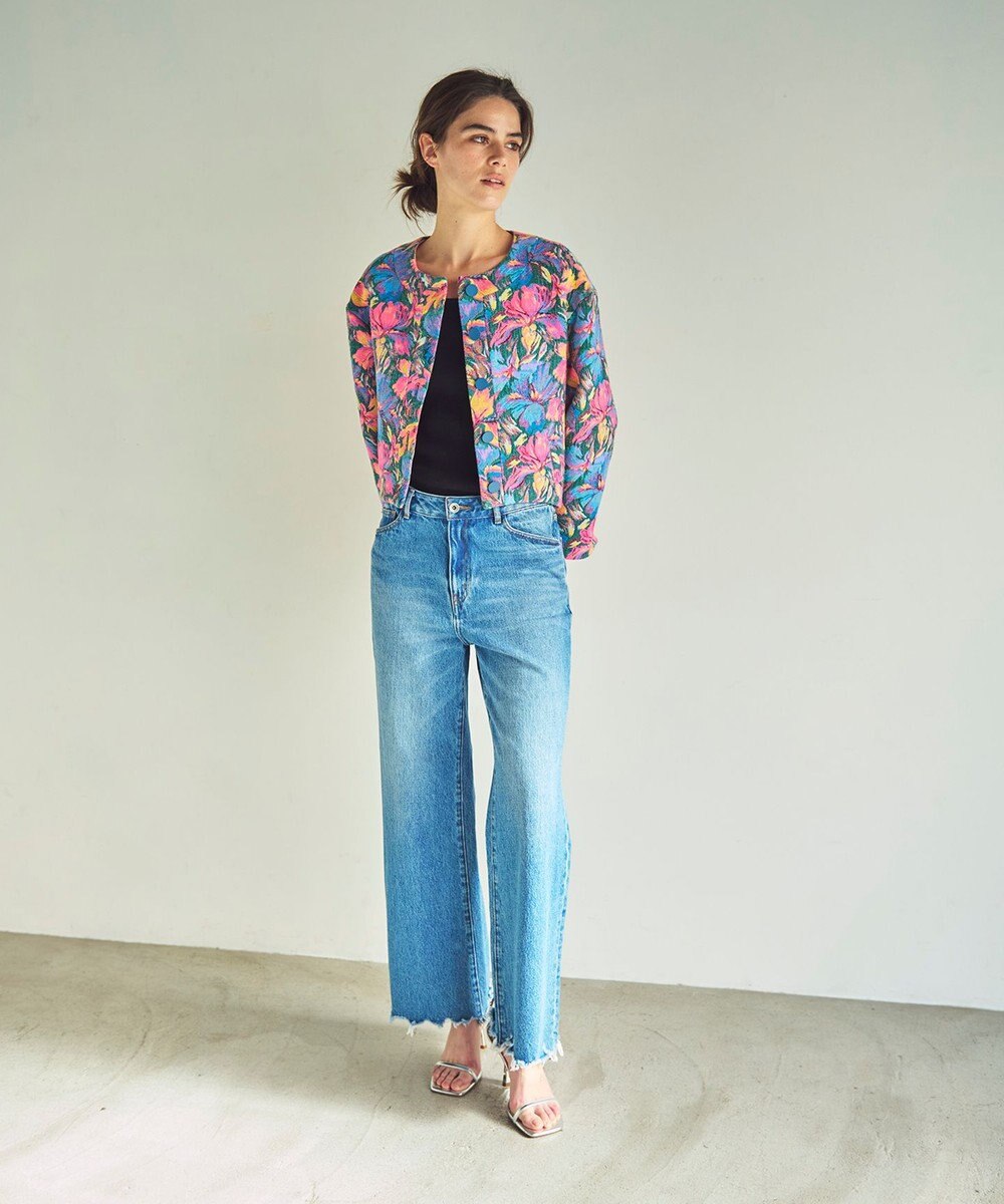 GRACE CONTINENTAL フラワージャガードノーカラージャケット 