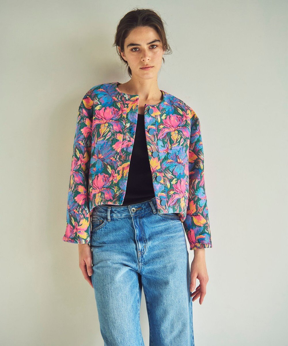 GRACE CONTINENTAL フラワージャガードノーカラージャケット