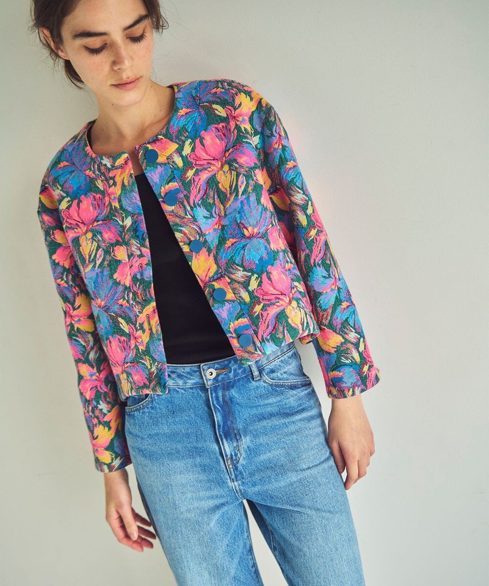 GRACE CONTINENTAL フラワージャガードノーカラージャケット 