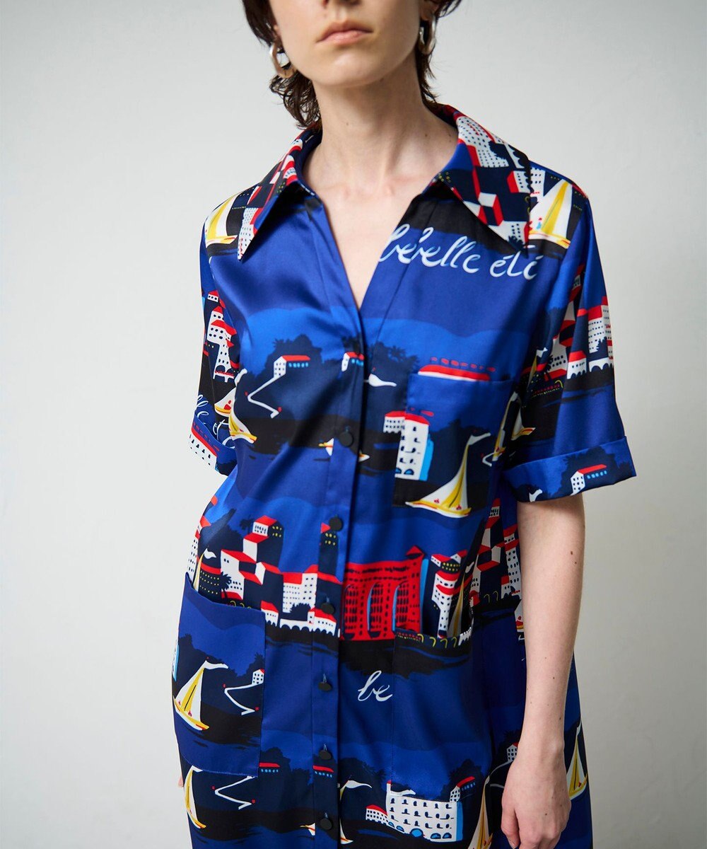 GRACE CONTINENTAL マリンプリントシャツドレス 