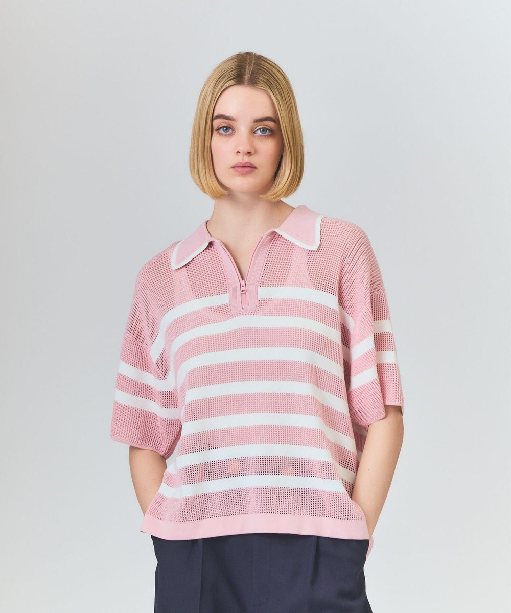 GRACE CONTINENTAL ワッフルボーダートップ