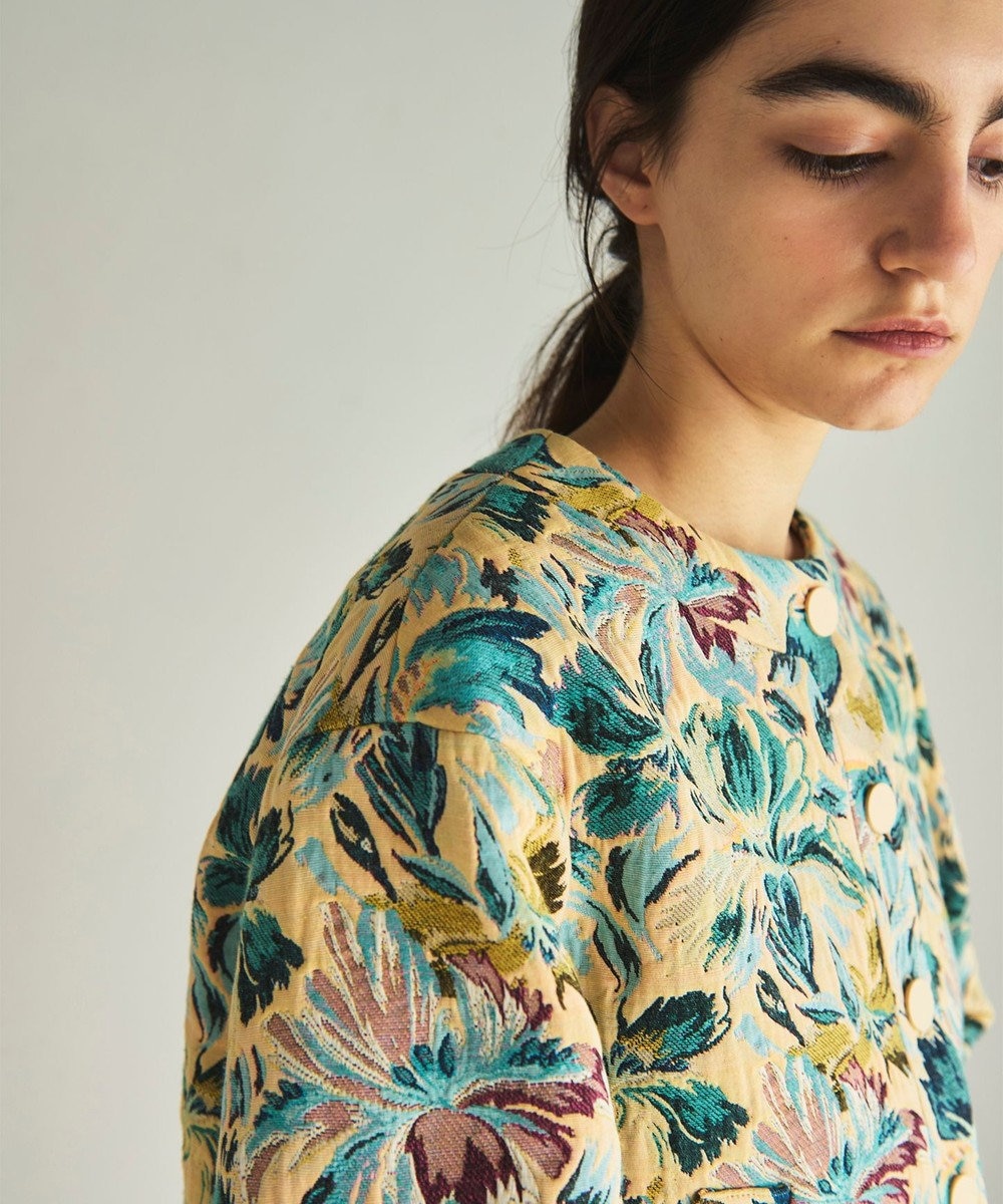 GRACE CONTINENTAL フラワージャガードノーカラージャケット