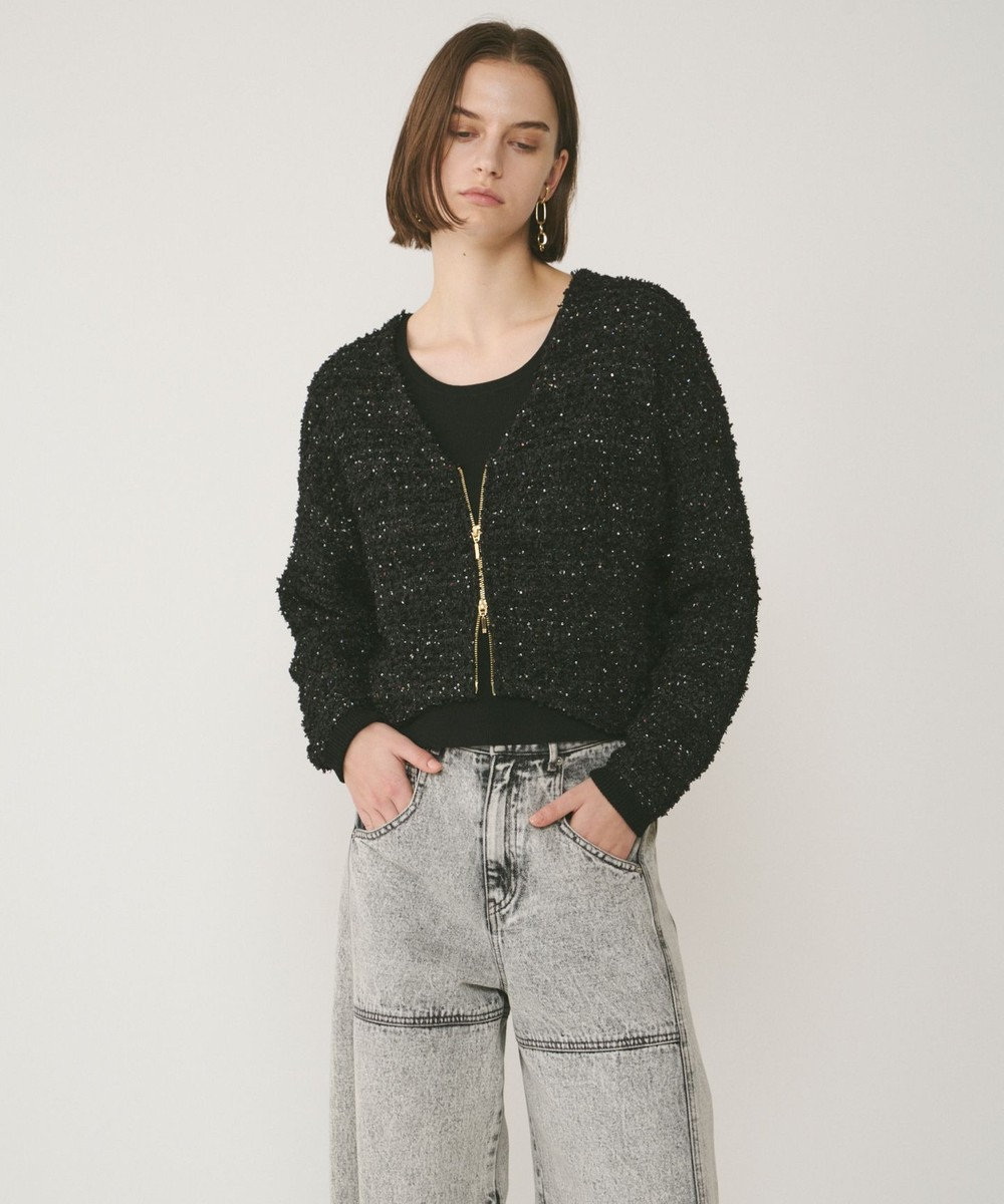 GRACE CONTINENTAL ツイードニットzipカーディガン