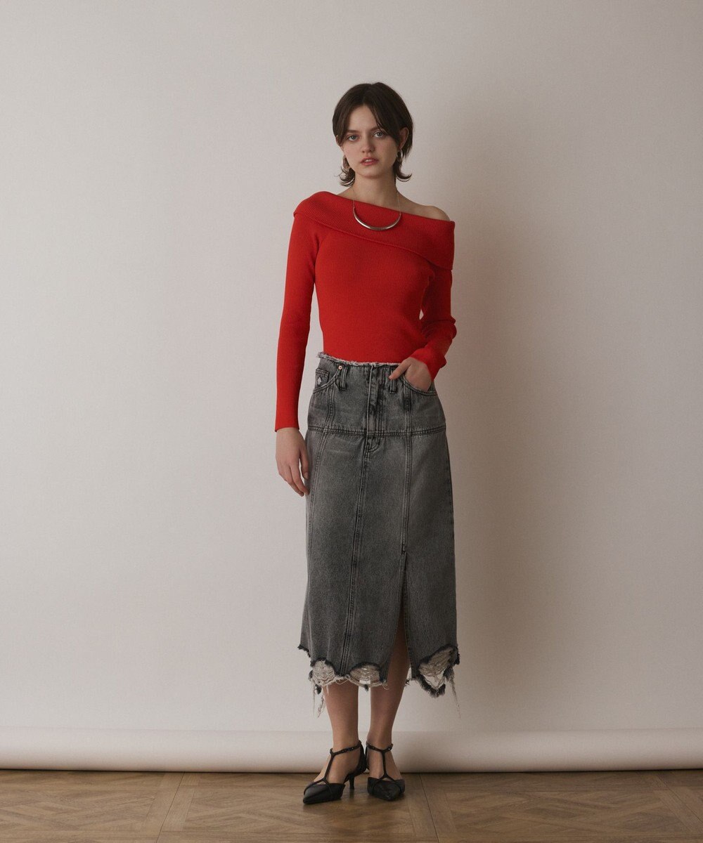 GRACE CONTINENTAL オフショルリブニットトップ