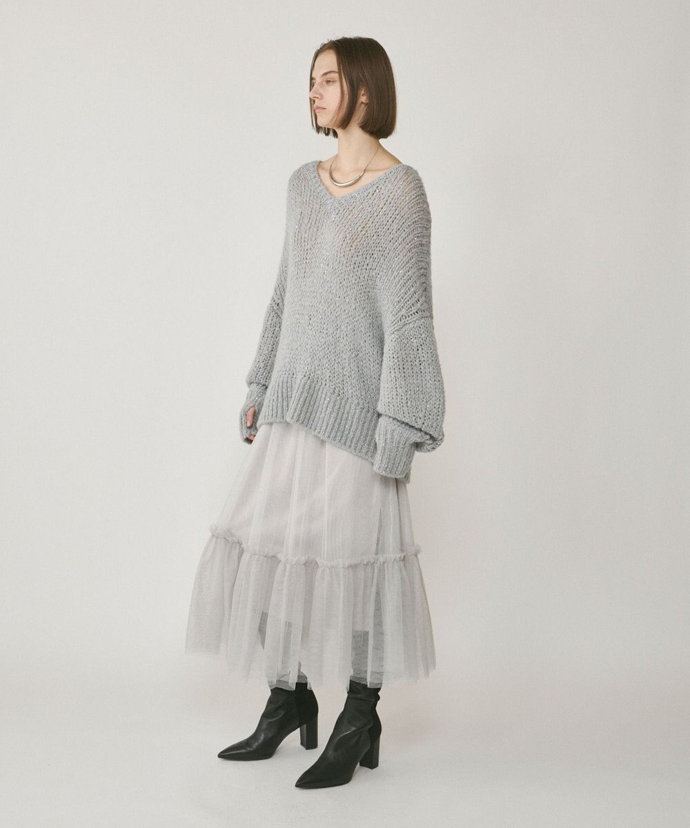 GRACE CONTINENTAL スパンコール畦ニットトップ 