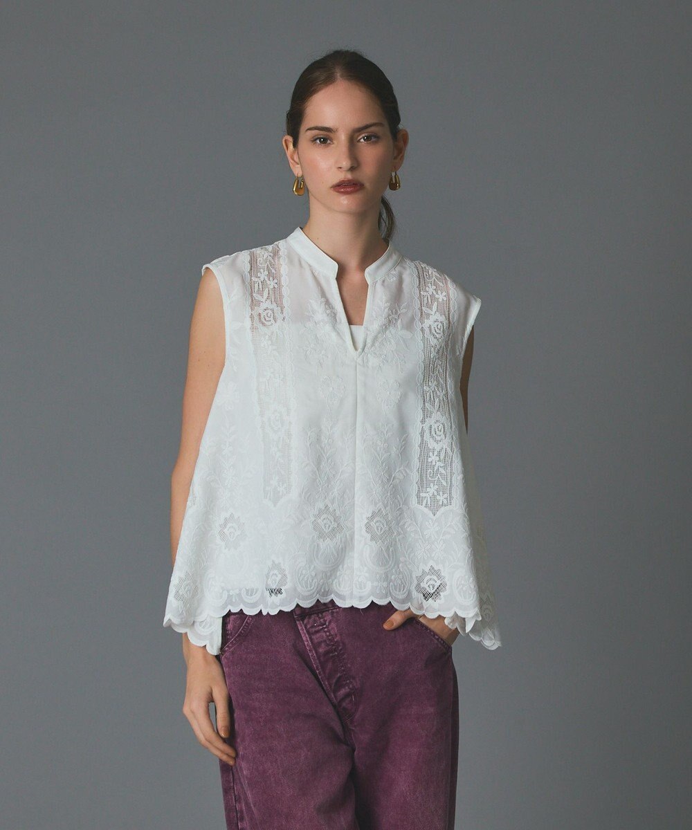GRACE CONTINENTAL 刺繍スキッパートップ 