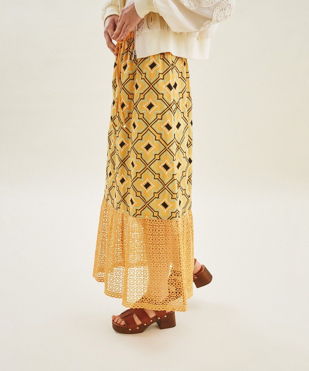 キカ刺繍ロングスカート, ホワイト, 36