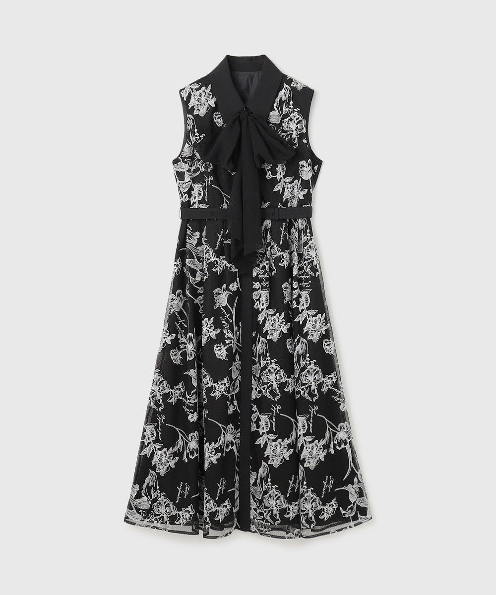 GRACE CONTINENTAL フラワー刺繍ボウタイドレス 