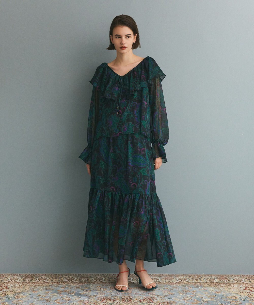 GRACE CONTINENTAL ラメストライププリントスカート 