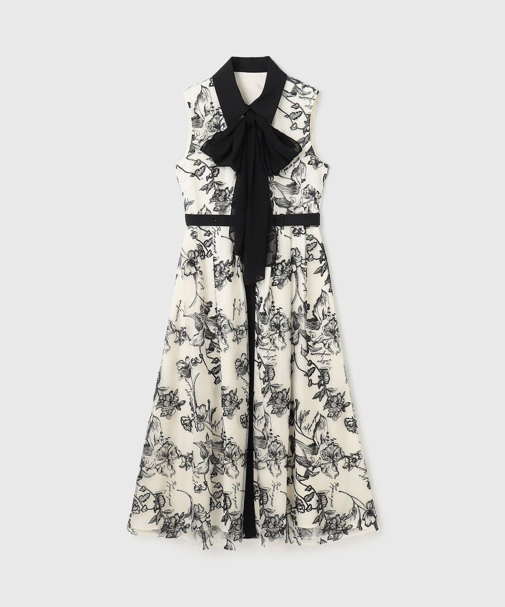 GRACE CONTINENTAL フラワー刺繍ボウタイドレス 