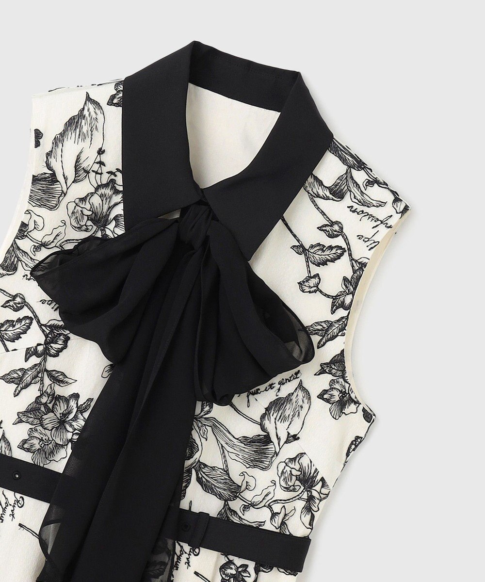 GRACE CONTINENTAL フラワー刺繍ボウタイドレス 