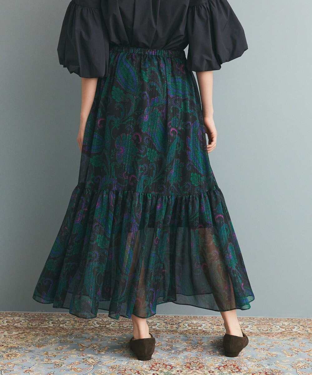 GRACE CONTINENTAL ラメストライププリントスカート 