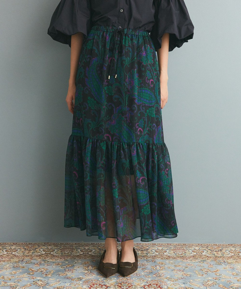 GRACE CONTINENTAL ラメストライププリントスカート 