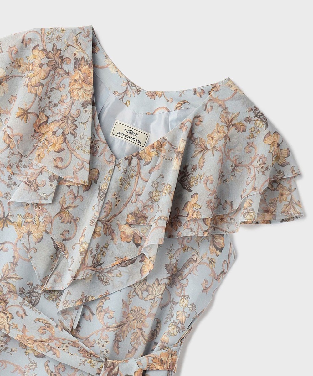 GRACE CONTINENTAL サラサプリントフリルカラーワンピース 