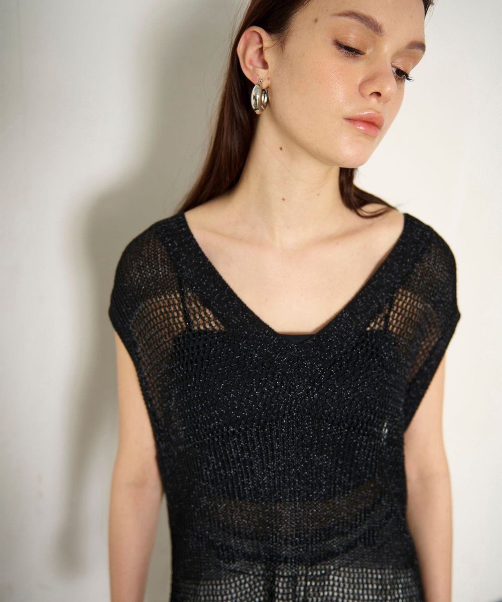 GRACE CONTINENTAL ラメメッシュニットトップ