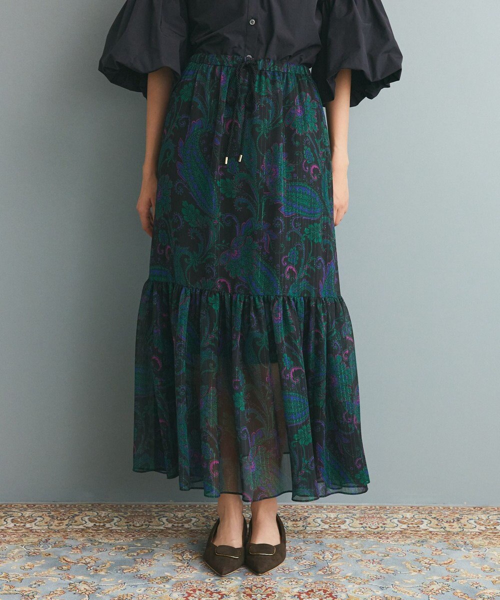 GRACE CONTINENTAL ラメストライププリントスカート 