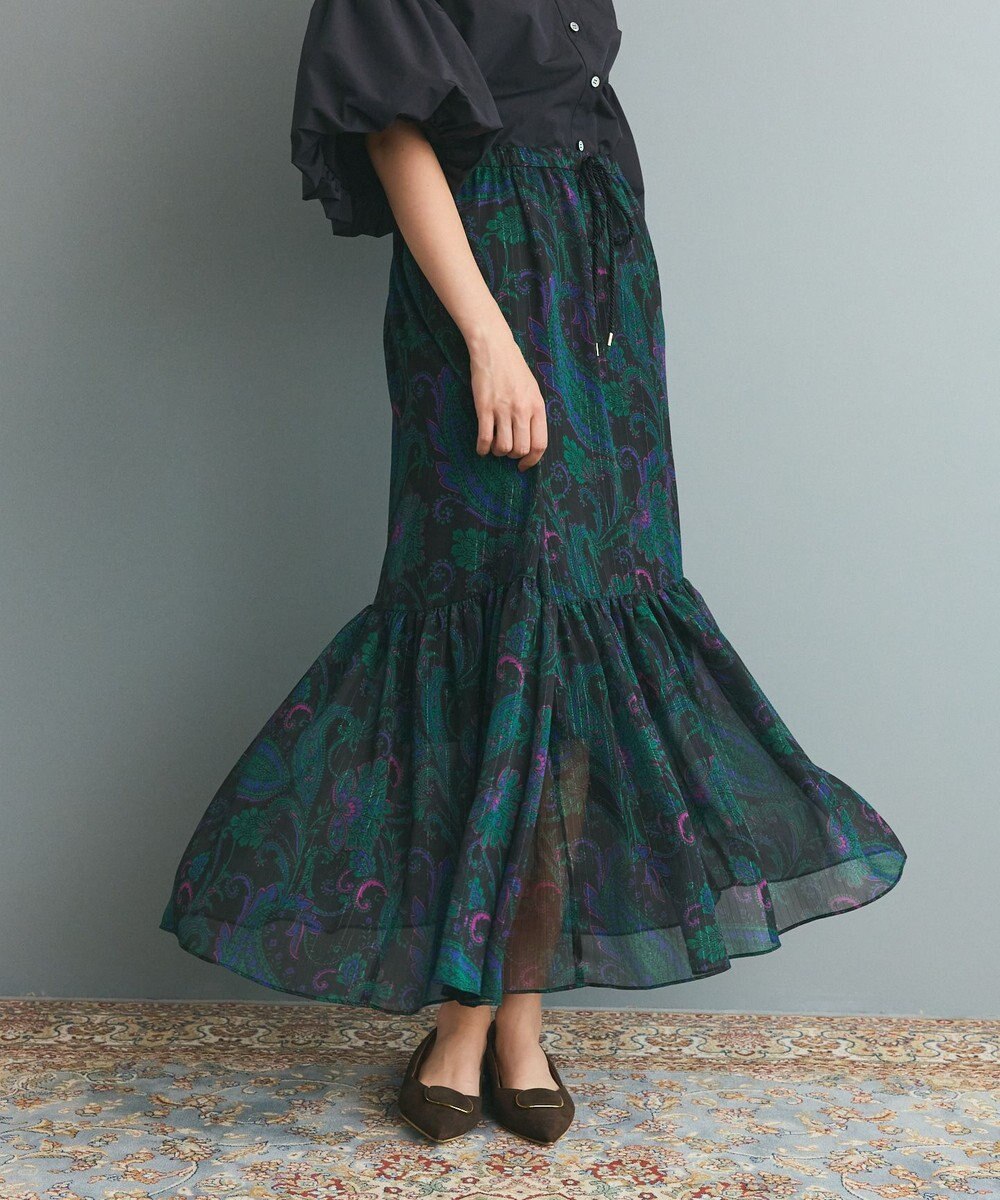 GRACE CONTINENTAL ラメストライププリントスカート 