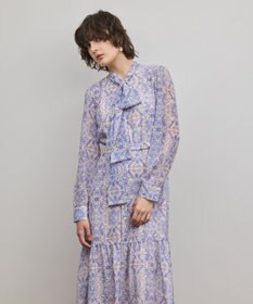 GRACE CONTINENTAL ダマスク柄風プリントワンピース ブルー