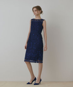 GRACE CONTINENTAL コ-ド刺繍タイトドレス ブルー