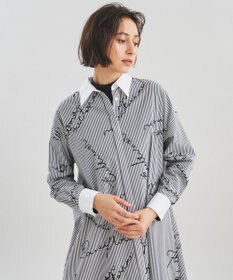 CPG 黒白ストライプ ワンピース 裾ラウンドシャツワンピース 先染めストライプ | OPナガソデ