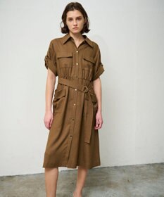 GRACE CONTINENTAL リネンタッチサファリドレス ブラウン