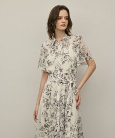 GRACE CONTINENTAL フラワープリントシャツフレアワンピース