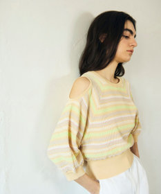 GRACE CONTINENTAL ボーダーパフニットトップ イエロー