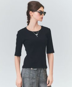 GRACE CONTINENTAL ハーフスリーブリブトップ ブラック